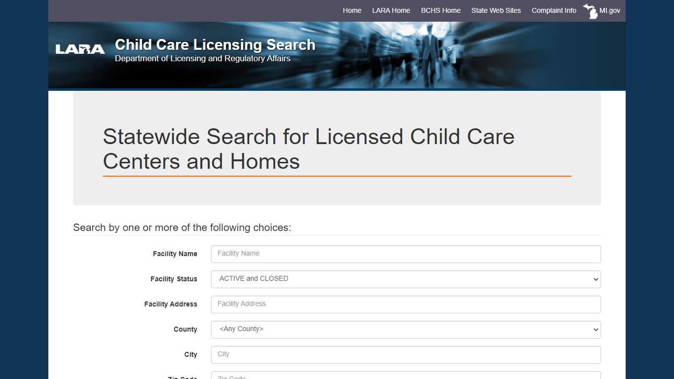 Statewide Search for Licensed Child Care Centers and Homes